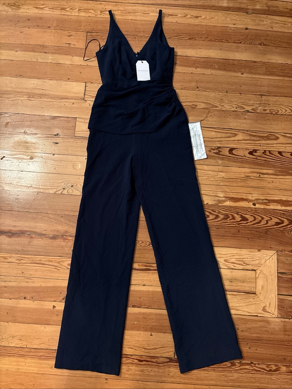 DRESS THE POPULATION Sam Jumpsuit XS Blue Crepe Sleeveless Flare Leg New